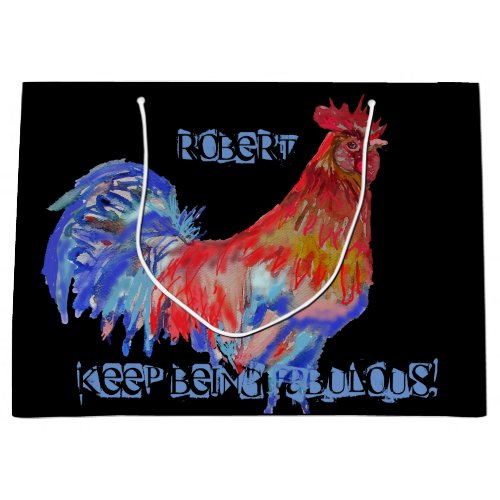 Red Rooster Watercolor Mans Name Gift Present Bag
