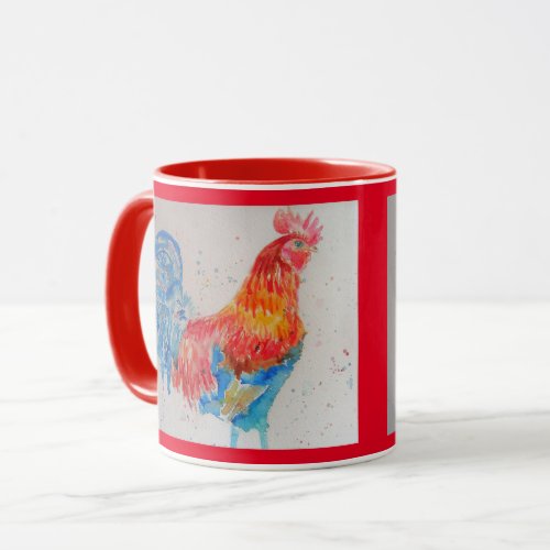 Red Rooster Watercolor Mug
