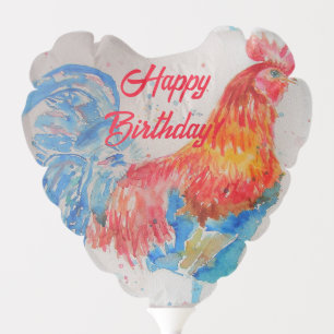 Red Rooster Watercolor Painting Art Birthday Balloon