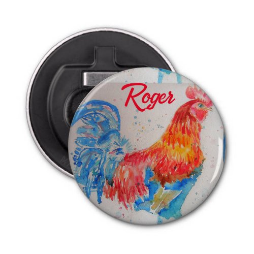 Red Rooster Watercolor Painting Art Chicken Bottle Opener