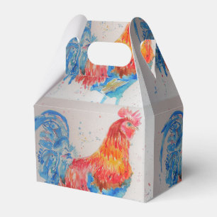 Red Rooster Watercolor Painting Art Chicken Favor Boxes