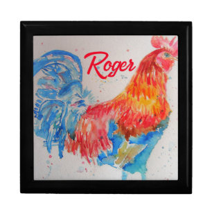 Red Rooster Watercolor Painting Art Chicken Gift Box