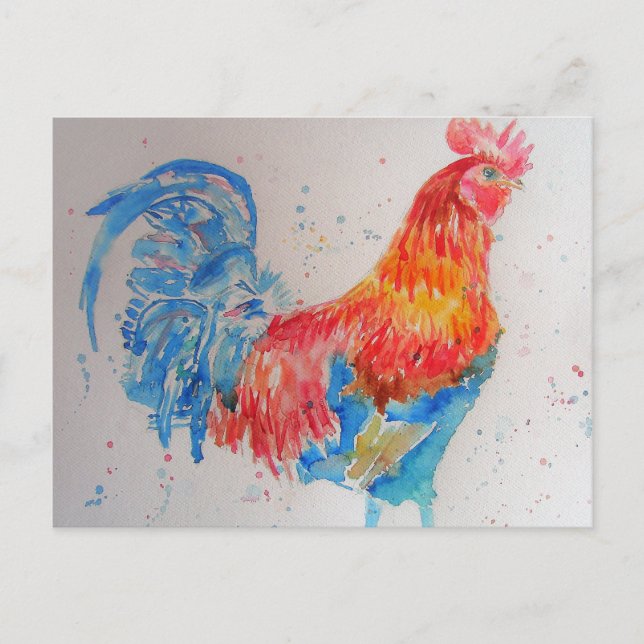 Red Rooster Watercolor Painting Art Chicken Postcard (Front)