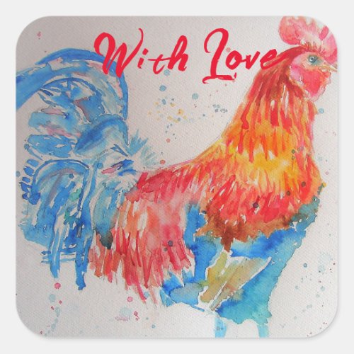 Red Rooster Watercolor Painting Birthday Day Dad Square Sticker