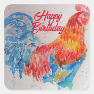 Red Rooster Watercolor Painting Birthday Day Dad Square Sticker