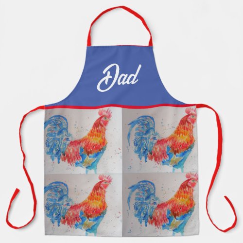 Red Rooster Watercolor Painting Fathers Day Dad Apron