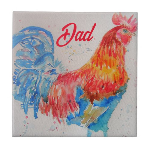 Red Rooster Watercolor Painting Fathers Day Dad Ceramic Tile