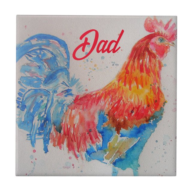 Red Rooster Watercolor Painting Fathers Day Dad Ceramic Tile (Front)