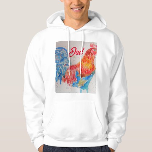 Red Rooster Watercolor Painting Fathers Day Dad Hoodie