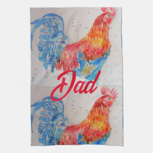 Red Rooster Watercolor Painting Fathers Day Dad Kitchen Towel