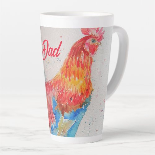 Red Rooster Watercolor Painting Fathers Day Dad Latte Mug