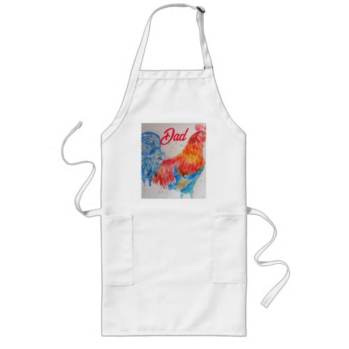 Red Rooster Watercolor Painting Fathers Day Dad Long Apron