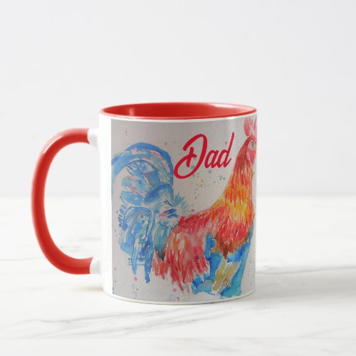 Red Rooster Watercolor Painting Fathers Day Dad Mug