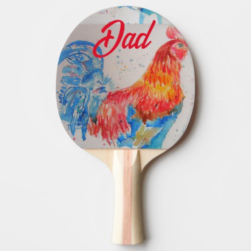 Red Rooster Watercolor Painting Fathers Day Dad Ping Pong Paddle