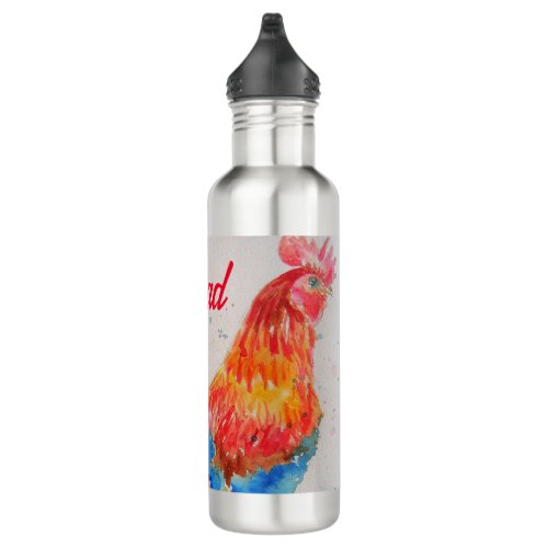 Red Rooster Watercolor Painting Fathers Day Dad Stainless Steel Water Bottle