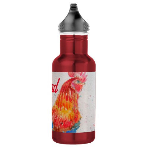 Red Rooster Watercolor Painting Fathers Day Dad Stainless Steel Water Bottle