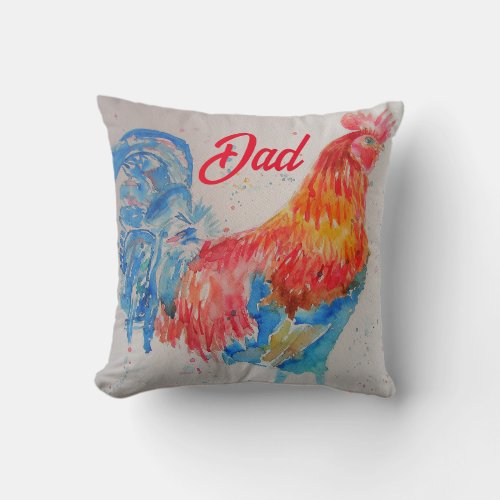 Red Rooster Watercolor Painting Fathers Day Dad Throw Pillow