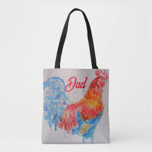 Red Rooster Watercolor Painting Fathers Day Dad Tote Bag