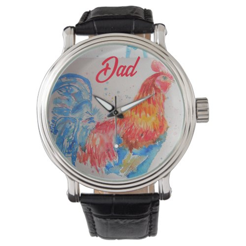 Red Rooster Watercolor Painting Fathers Day Dad Watch