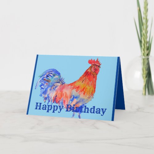 Red Rooster Watercolor Painting Mens Birthday Card