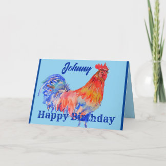 Red Rooster Watercolor Painting Mens Birthday Card