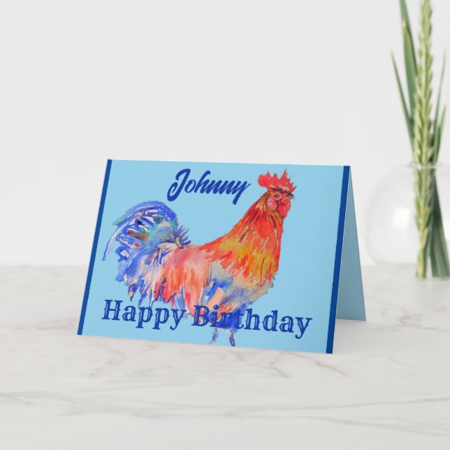 Red Rooster Watercolor Painting Mens Birthday Card (Front)