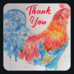Red Rooster Watercolor Painting Thank You Square Sticker<br><div class="desc">Red Rooster Watercolour Happy Birthday Balloon. Designed from my original artwork.</div>