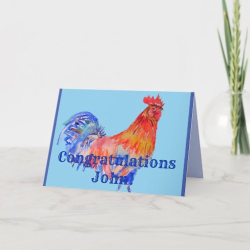 Red Rooster Watercolour Congratulations Card