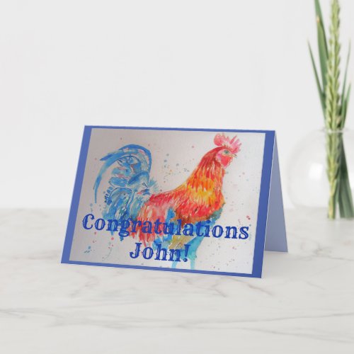 Red Rooster Watercolour Congratulations Card