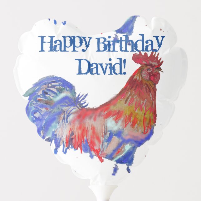 Red Rooster Watercolour Happy Birthday Balloon (Front)