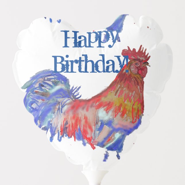 Red Rooster Watercolour Happy Birthday Balloon (Front)
