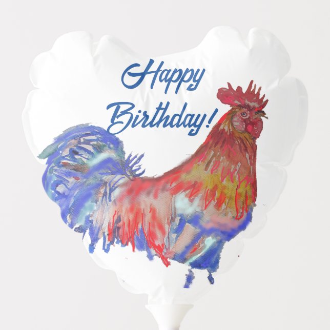Red Rooster Watercolour Happy Birthday Balloon (Front)