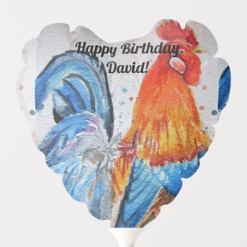 Red Rooster Watercolour Happy Birthday Balloon