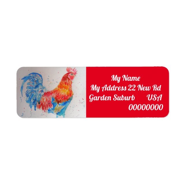 Red Rooster Watercolour Return Address Labels (Front)