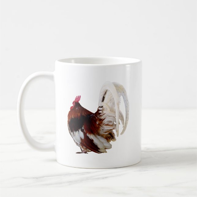 Red Rooster With White Tail Feathers Coffee Mug (Left)