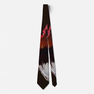 Red Rooster With White Tail Feathers Neck Tie