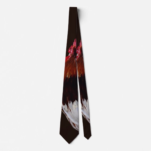 Red Rooster With White Tail Feathers Neck Tie (Front)