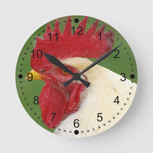 Red Rooster's Comb Country Rooster Gifts Round Clock (Front)