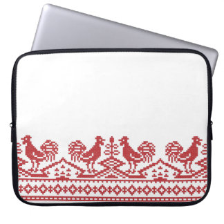 Red Roosters cross-stitch Russian Pattern Laptop Sleeve