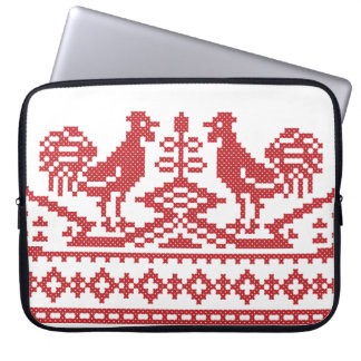 Red Roosters cross-stitch Russian Pattern Laptop Sleeve