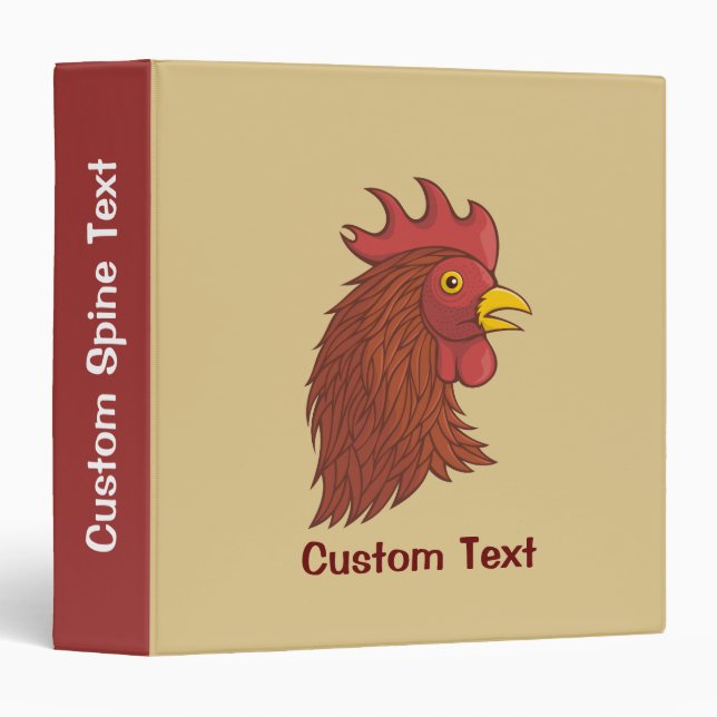 Red Rooster's Head 3 Ring Binder (Front/Spine)