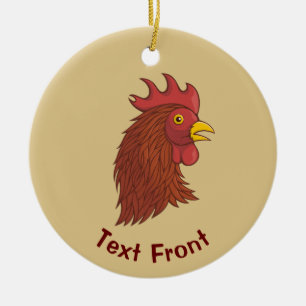 Red Rooster's Head Ceramic Ornament