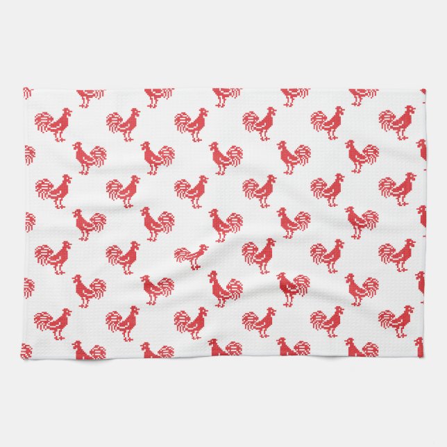 Red Roosters seamless pattern Towel (Horizontal)