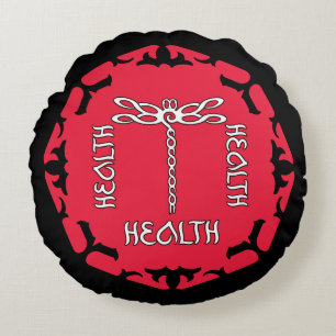 Red Root Chakra "Health" Dragonfly Design Black BG Round Pillow