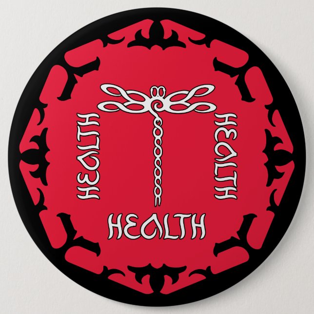 Red Root Chakra "Health" Dragonfly Design Button (Front)
