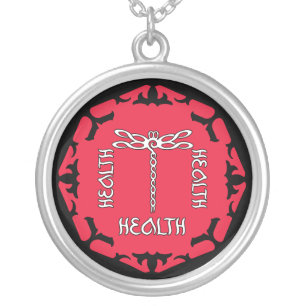Red Root Chakra "Health" Dragonfly Design Silver Plated Necklace