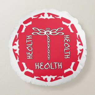 Red Root Chakra "Health" Dragonfly White BG Round Pillow