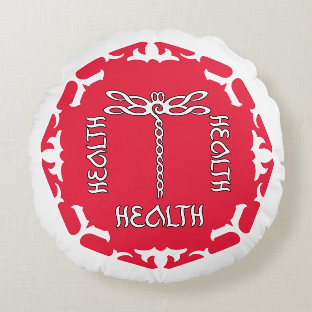 Red Root Chakra "Health" Dragonfly White BG Round Pillow (Front)