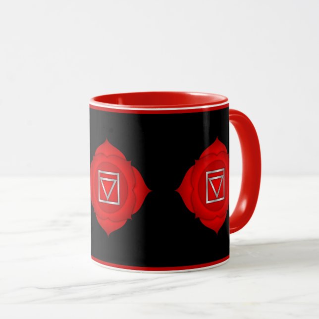 Red Root Chakra Spiritual Zen Yoga Mug (Front Right)