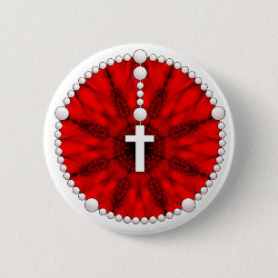 Red Rosary Dream Catcher Pinback Button